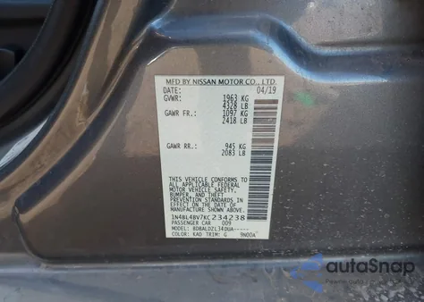 2019 Nissan Altima 2.5 S z USA, uszkodzony, nr VIN 1N4BL4BV7KC234238